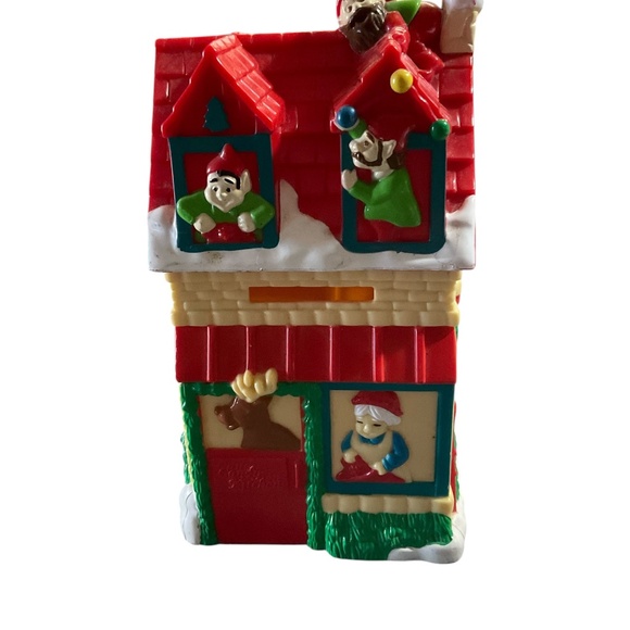 Vtg 1996 Russell Stover Candies Christmas Santa Elves Candy Plastic 6" Coin Bank - Picture 3 of 6